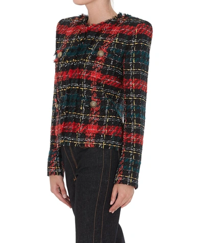 Shop Balmain Tartan Tweed Jacket In Multi