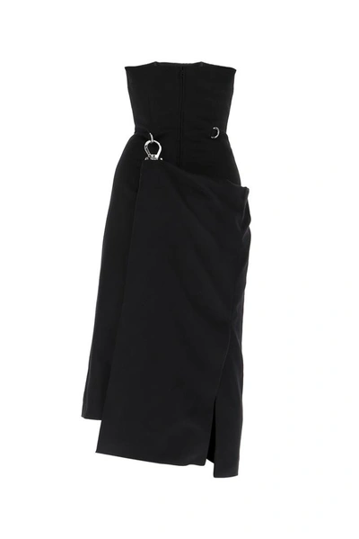 Shop Prada Sleeveless Draped Buckle Midi Dress In Black