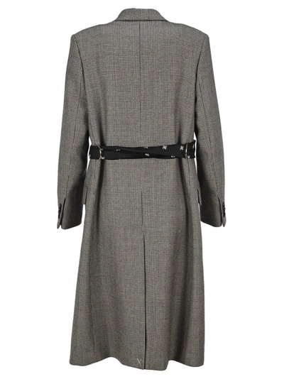 Shop Fendi Double Breasted Logo Belt Detail Coat In Grey