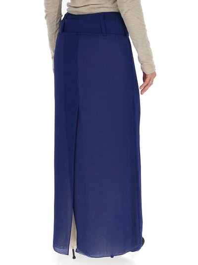 Shop Prada Belted Maxi Skirt In Blue