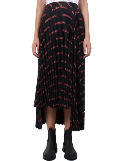 Shop Balenciaga Allover Logo Print Pleated Skirt In Black