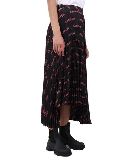 Shop Balenciaga Allover Logo Print Pleated Skirt In Black