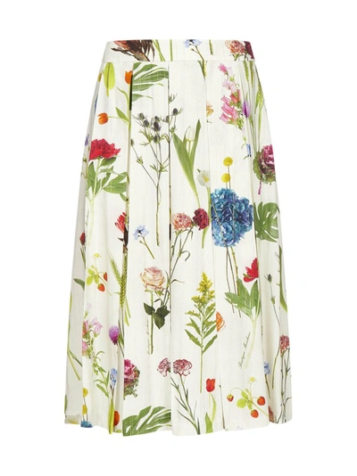 Shop Boutique Moschino Floral Printed Pleated Skirt In Multi
