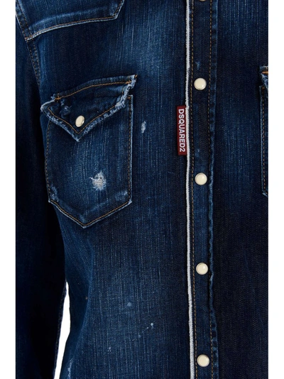 Shop Dsquared2 Distressed Denim Shirt In Blue