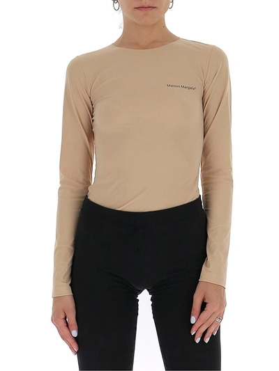 Shop Mm6 Maison Margiela Logo Bodysuit In Beige