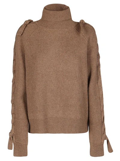 Shop Jw Anderson Cable Insert Turtleneck Knitted Jumper In Brown