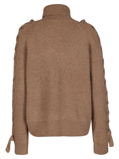 Shop Jw Anderson Cable Insert Turtleneck Knitted Jumper In Brown