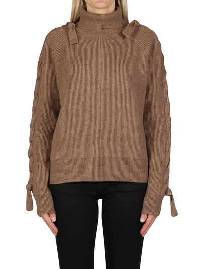 Shop Jw Anderson Cable Insert Turtleneck Knitted Jumper In Brown