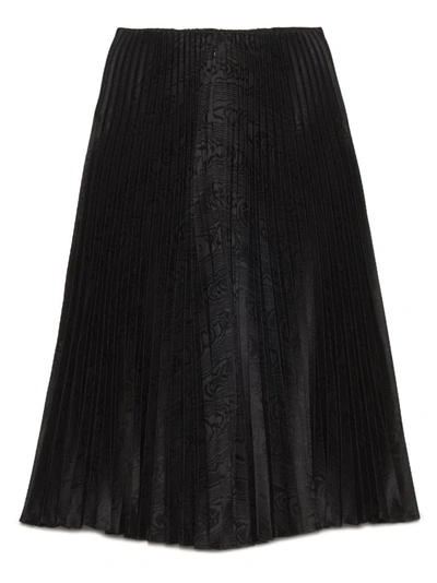 Shop Balenciaga Pleated Jacquard Midi Skirt In Black