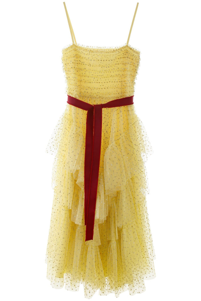 Red Valentino Redvalentino Tulle Tiered Maxi Dress In Yellow,red | ModeSens