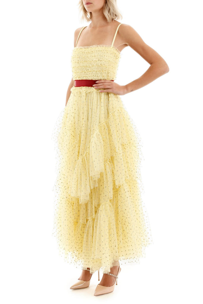 Shop Red Valentino Redvalentino Tulle Tiered Maxi Dress In Yellow
