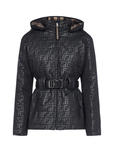 Shop Fendi Ff Motif Hooded Jacket In Black