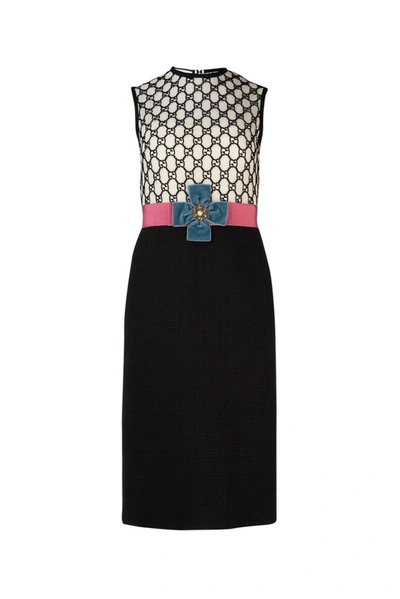 Shop Gucci Contrasting Panelled Monogram Macramé Dress In Multi