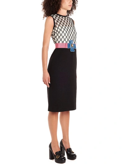 Shop Gucci Contrasting Panelled Monogram Macramé Dress In Multi