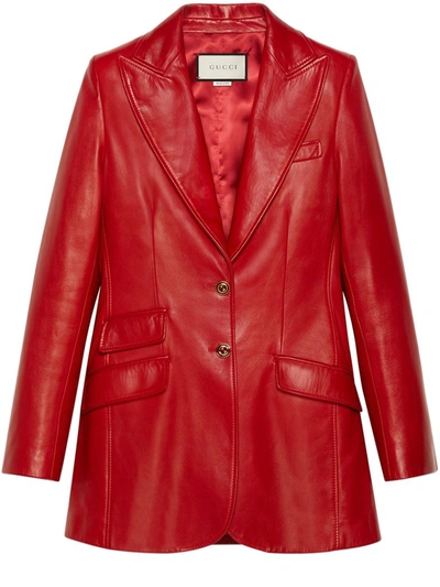 Shop Gucci Plongé Leather Blazer In Red