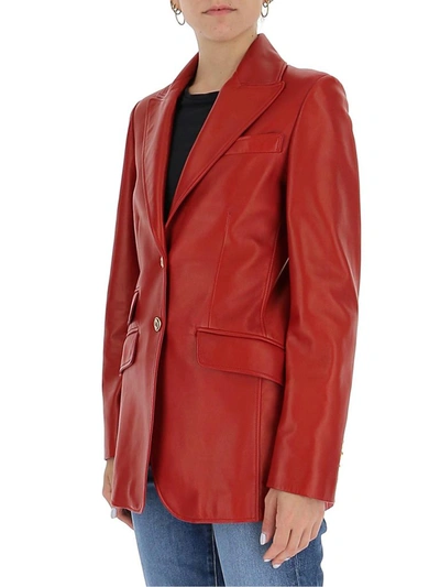 Shop Gucci Plongé Leather Blazer In Red