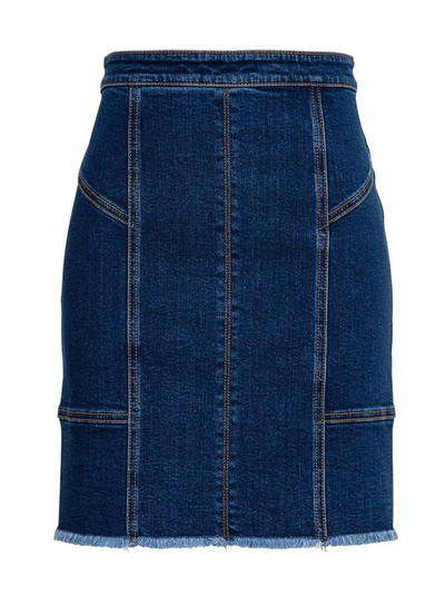 Shop Alexander Mcqueen Panelled Mini Denim Skirt In Blue