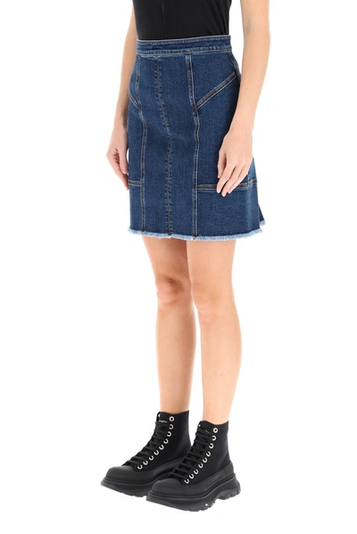 Shop Alexander Mcqueen Panelled Mini Denim Skirt In Blue