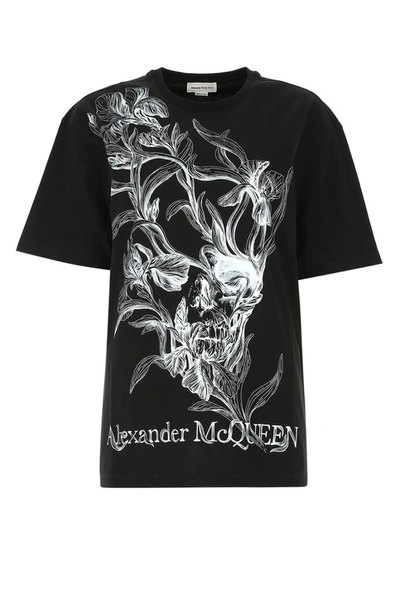 Shop Alexander Mcqueen Skull Floral Printed T In Black