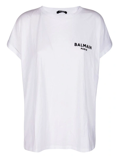 Shop Balmain Flocked Logo T In White