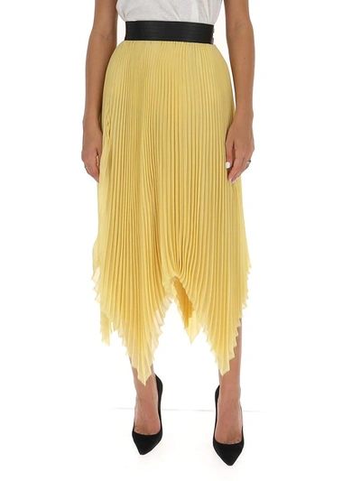 Shop Loewe Asymmetric Pleated Skirt In Yellow