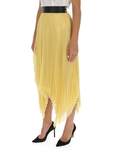 Shop Loewe Asymmetric Pleated Skirt In Yellow