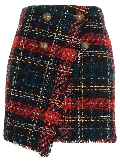 Shop Balmain Tartan Tweed Skirt In Multi