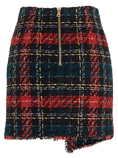 Shop Balmain Tartan Tweed Skirt In Multi