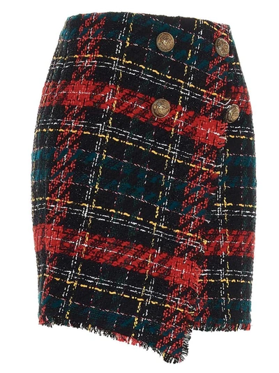 Shop Balmain Tartan Tweed Skirt In Multi
