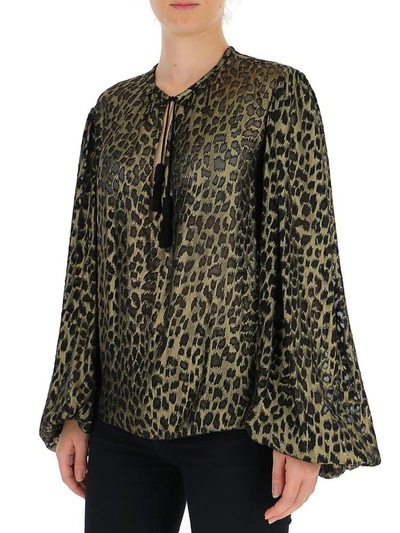 Shop Saint Laurent Leopard Print Pirate Blouse In Multi