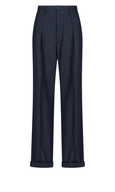 Shop Maison Margiela High Rise Flared Trousers In Navy