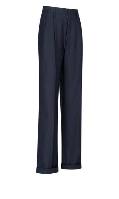 Shop Maison Margiela High Rise Flared Trousers In Navy