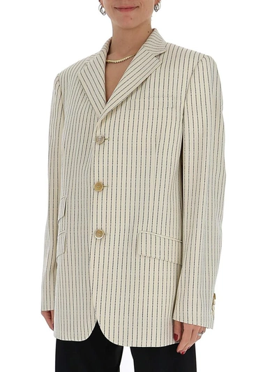 Shop Maison Margiela Pinstriped Blazer In Beige