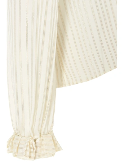 Shop Saint Laurent Striped Ruffled Collar Blouse In White