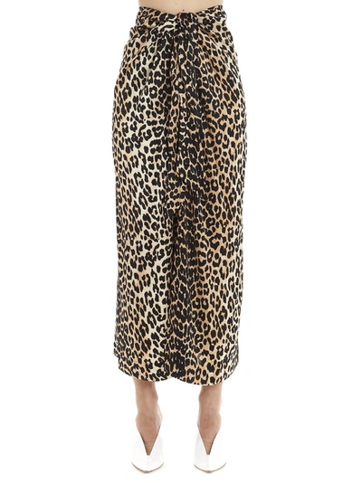 Shop Ganni Leopard Print Tie Front Skirt In Multi