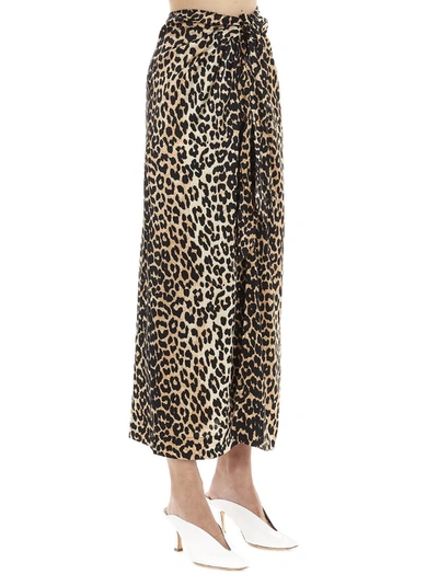 Shop Ganni Leopard Print Tie Front Skirt In Multi
