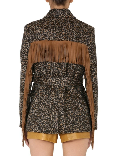 Shop Saint Laurent Leopard Print Fringed Jacket In Multi
