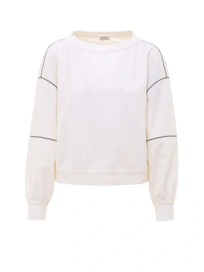 Shop Brunello Cucinelli Bead Embellished Sweatshirt In White