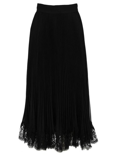 Shop Dolce & Gabbana Lace Hem Pleated Skirt In Black