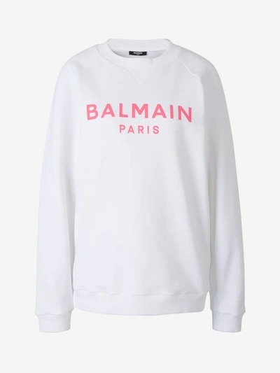 Shop Balmain Logo Printed Crewneck Sweatshirt In White