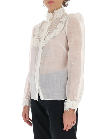 Shop Zimmermann The Lovestruck Floral Trim Shirt In White