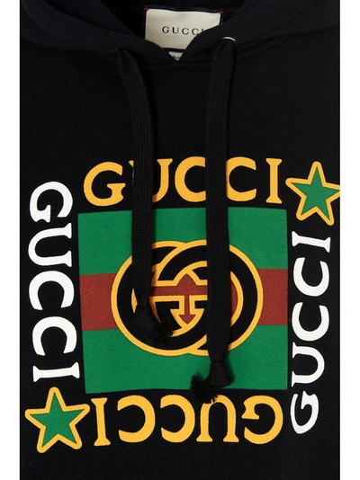 Shop Gucci Logo Star Print Hooded Dress In Black