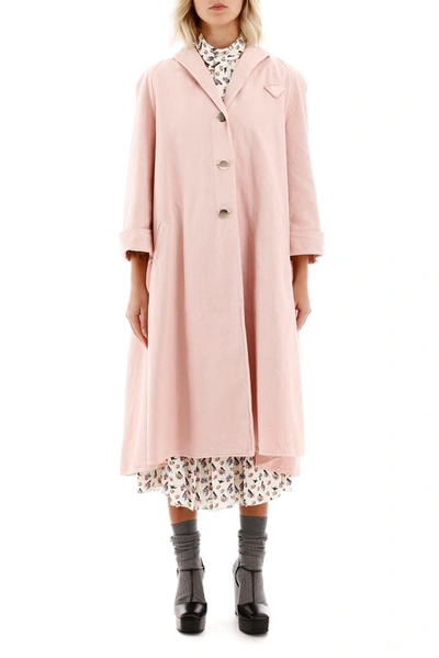 Shop Prada Oversized Logo Patch Coat In Pink