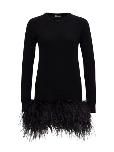 Shop Saint Laurent Feather Hem Dress In Black