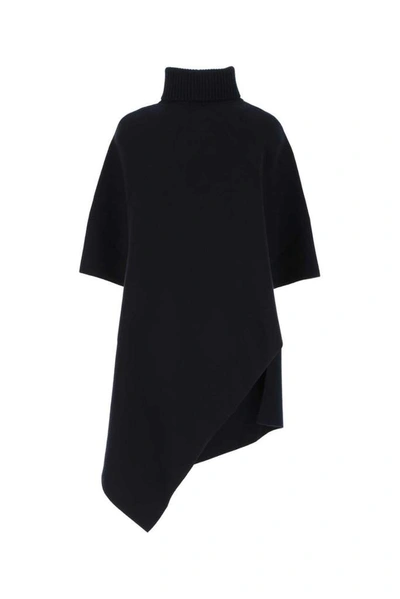 Shop Chloé Turtleneck Knitted Cape In Navy