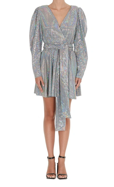 Shop Msgm Chain Mail Wrapped Mini Dress In Silver