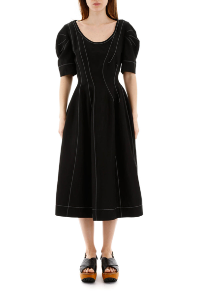 Shop Marni Contrasting Stitches Flared Dress In Black