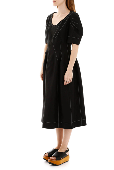 Shop Marni Contrasting Stitches Flared Dress In Black