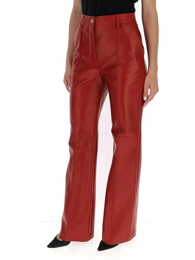 Shop Gucci Plongé Leather Flare Pants In Red