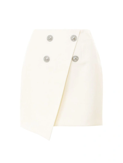 Shop Balmain Wrap Mini Skirt In White